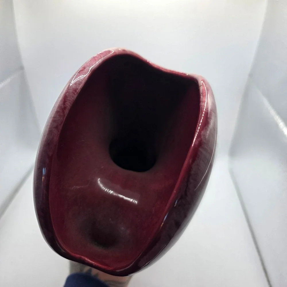 Vintage Royal Haeger 933 USA Oxblood Burgundy White Drip Glaze MCM Art Pottery